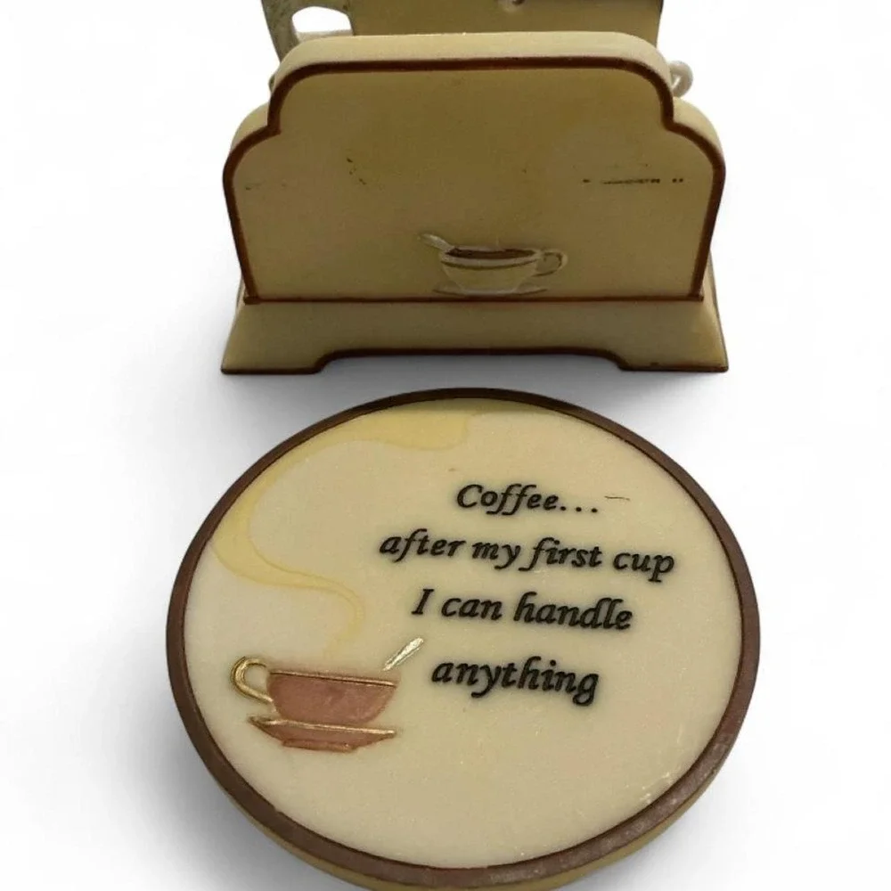 Vintage Coffee Coaster Set Cream 3D Sculpted Base 4pc